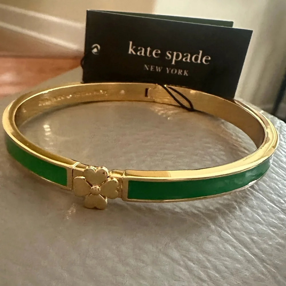 kate spade new york‎ Gold-Tone Green Enamel Flower Bangle Bracelet NWT